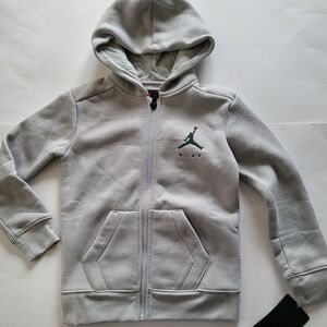 Nike AIR JORDAN boys fleece hoodie Full Zip Jacket Size 5 6 7 Light GRAY